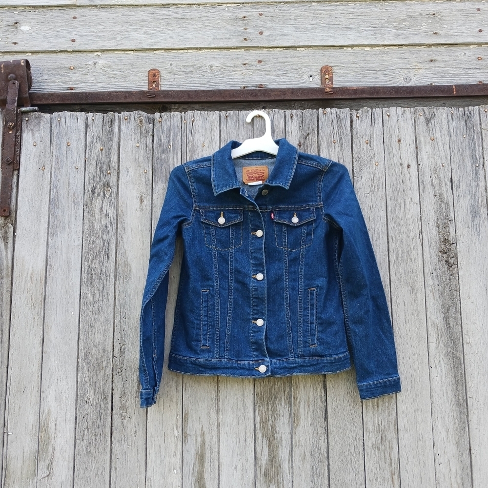 Levi's Denim Jean Jacket Size‎ XL (14-16) Kids Girls Dark Wash Stretch